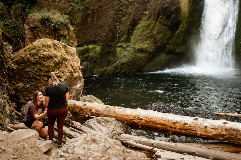 LGBTQIA Surprise Proposal at Wahclella Falls along the Columbia River Gorge